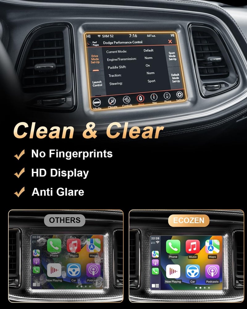 EcoZen Screen Protector For 2015-2023 Challenger(R/T Scat Pack/SRT Hellcat/SRT Hellcat Redeye/SRT Super Stock) Accessories - 8.4-Inch Navigation Screen Protector 9H Tempered Glass - HD & Anti-Fingerprints - Image 3